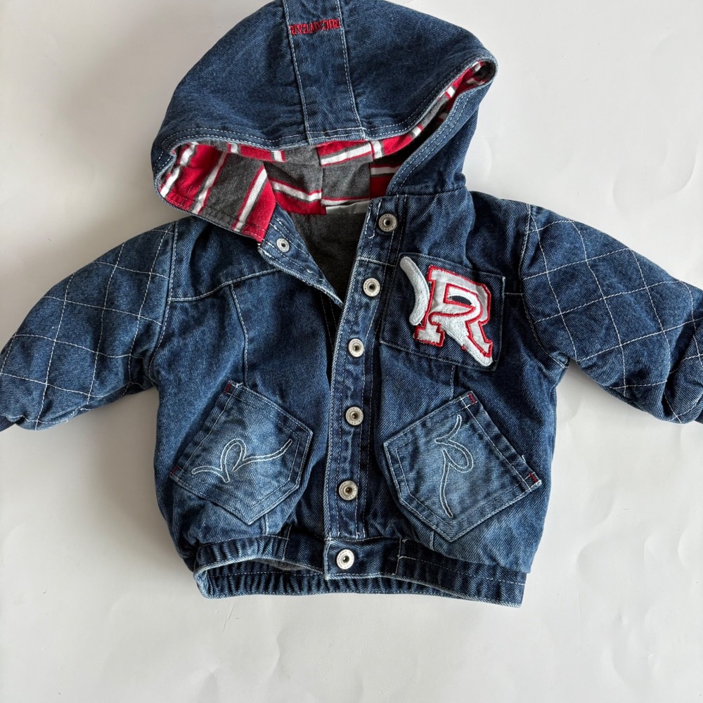 Rocawear Rocababy Infant 6-9M Blue Denim Hooded Jacket Quilted Snap Front